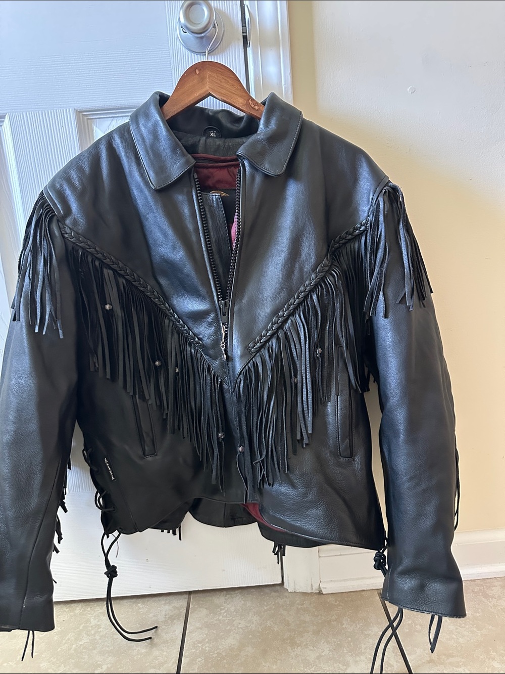 Jamin Leather Genuine Leather Fringe Biker Jacket with Removable Liner, XL